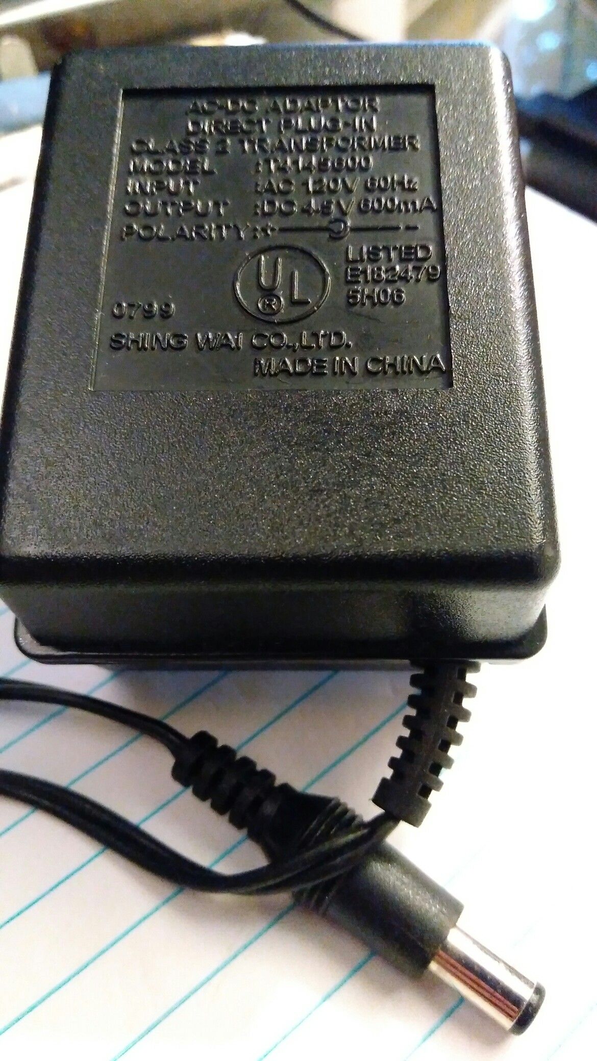 Shing Wai AC adapter model T4145600 120v