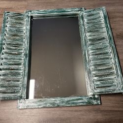Distressed, Wooden Louvered, Shutter Mirror Wall Hanging