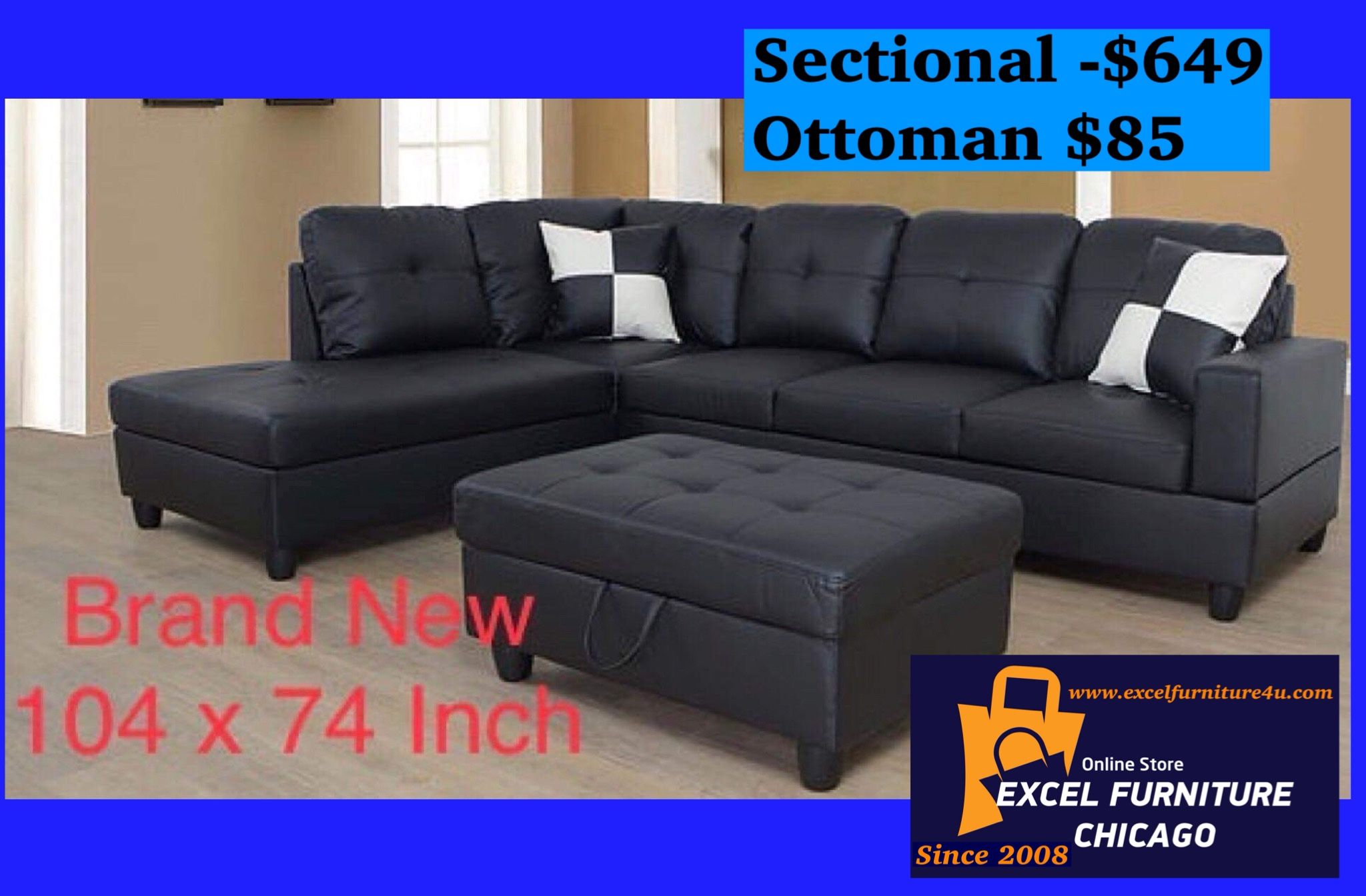 Brand New Black Sectional Sofa Couch