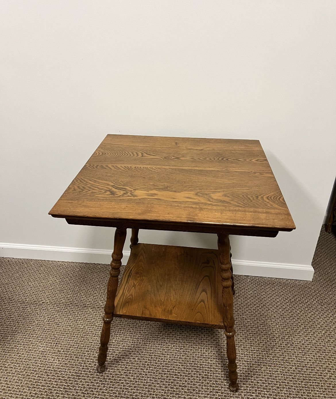 Antique Vintage Oak Wood Square Side Table 