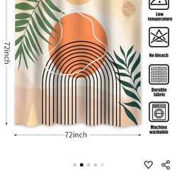 Boho Shower Curtain, Abstract Mid Century Modern Arch Sun Leaf Machine V/ashable Waterproof Fabric for Bathroom Bathtub Decor with Hooks 72x72