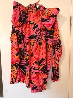 Pink, Orange & Black Statement Shoulder Performance Bodysuit