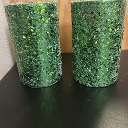 Green sequin candles