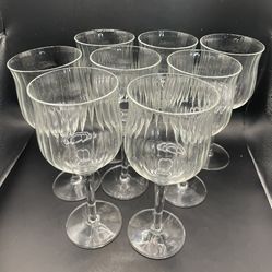 Vintage Optic Ribbed Balloon Wine Glasses Large Water Goblets Set of 8 Clear