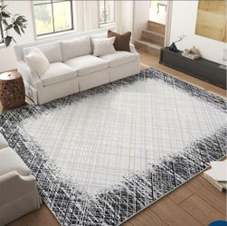 9x12 Area Rug Modern Bordered Large Area Rug Machine Washable Stain Resistant Non-Slip Accent Rug Grey