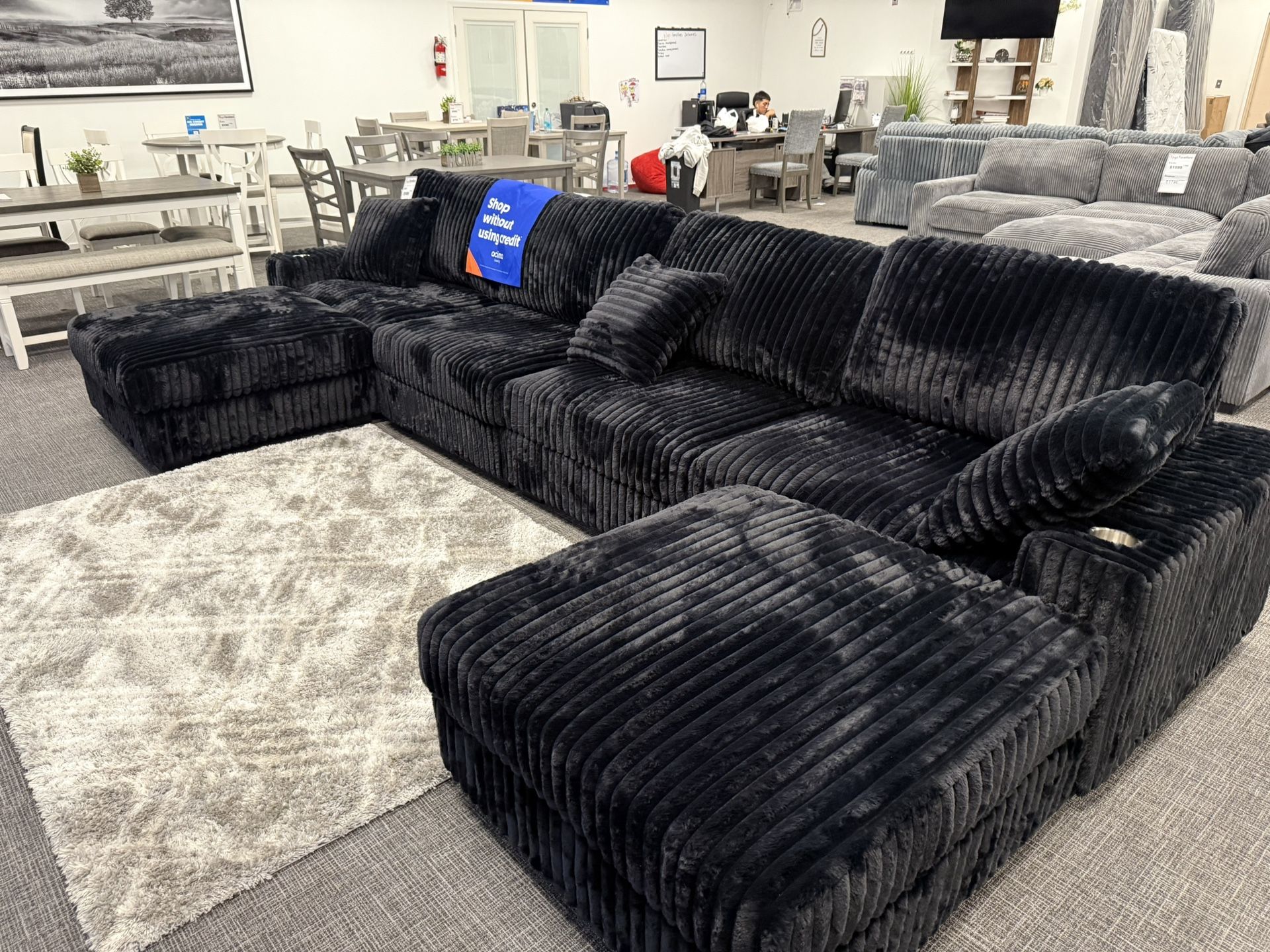 Black XL Corduroy Sofa Sectional Set - Free Delivery Promo
