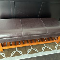 Upholstered Leather & Wood Storage Bench 