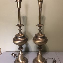 Pair Of Mid Century Tall Brass Lamps (no Shades)