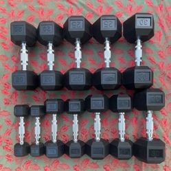 SET  OF  NEW. RUBBER DUMBBELLS  (PAIRS OF)  :  5s  10s  15s  20s  25s  30s 