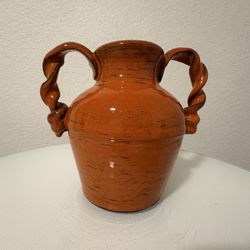 Orange Ceramic Vase with Twisted Handles