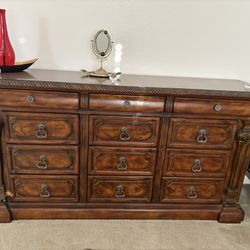 King Size Bed With Out Mattresses With Dresser and Tow  End Table 