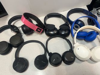 Lot of 9 Mix wireless Bluetooth headphones all working charged and ready to go