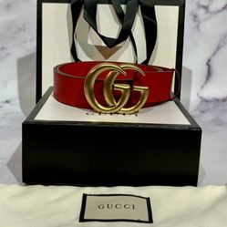  Gucci Red Leather Belt w/ Gold GG Buckle – Men’s 40” / US 36 Ready for Pickup!