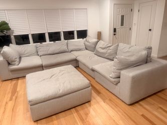 Large Gray Modular Sectional Sofa with Ottoman