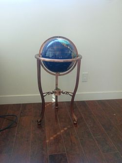 Vintage Kalifano 36" Gemstone Floor Globe Blue Lapis Brass Stand Compass - Globe