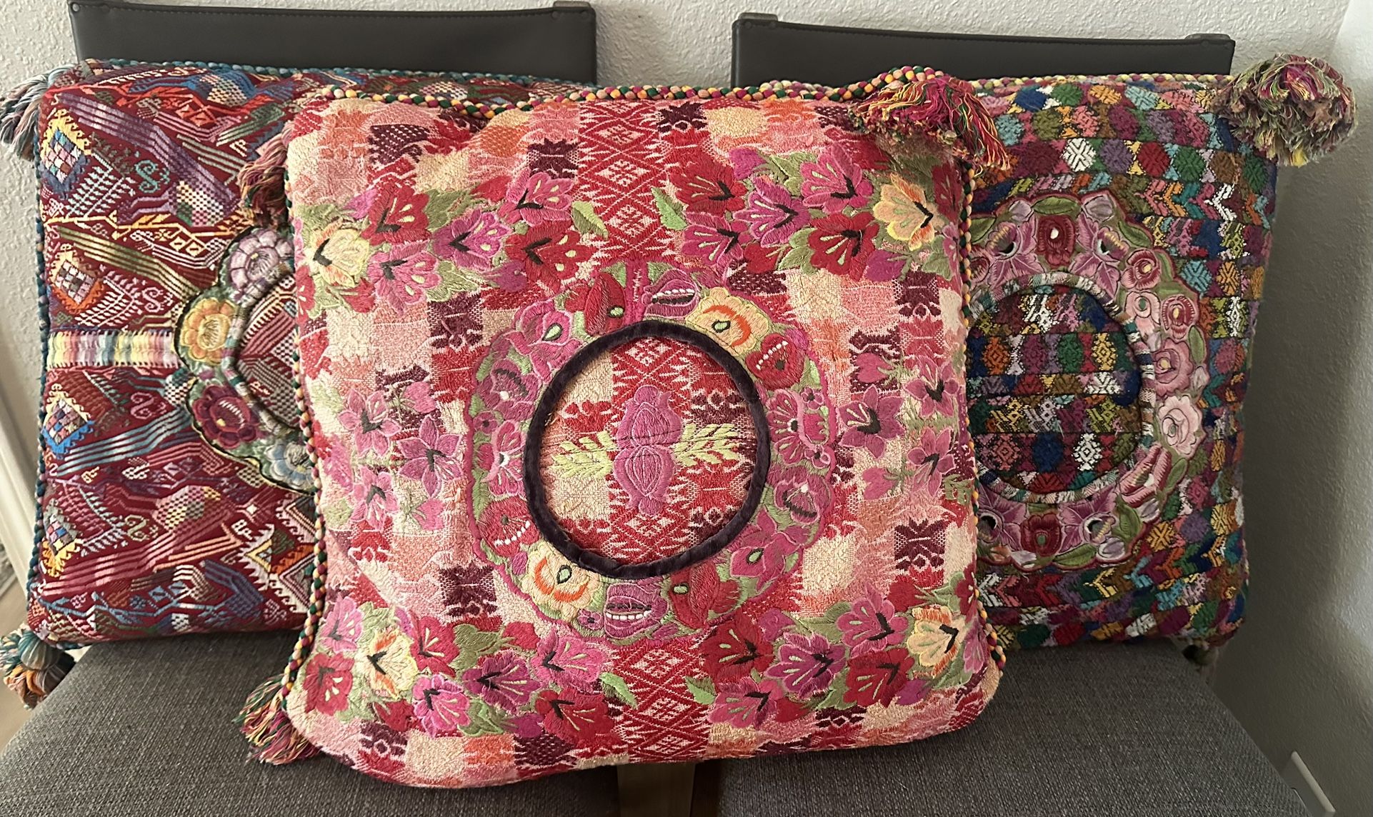 Set of 3 Decorative Accent Mexican Pillow Covers w/ Pillow Inserts From Guadalajara