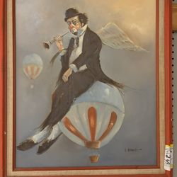 Vintage Surreal Clown Painting – Signed by Artist