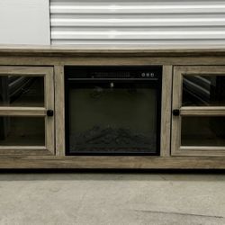 Wooden TV Stand With Fireplace 