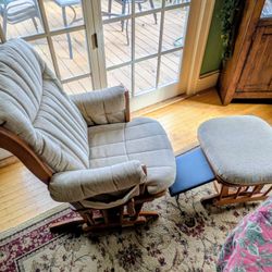 Glider w/ Multi-Position Recline & Ottoman by Dutailier. Excellent Condition & Comfort.