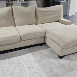 Biege Sectional Sofa With Chaise - Like New