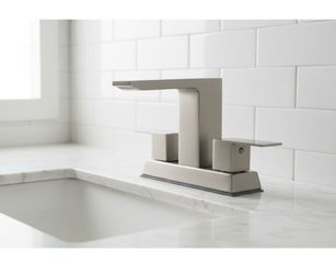 Modern Brushed Nickel Waterfall Bathroom Faucet – 3-Hole Widespread, Dual Handles