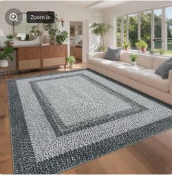 Large Gray Braided Border Area Rug 6 x 9