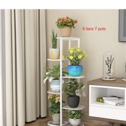 Multi Metal Plant Shelf Indoor - 6 Tier 7 Pots Potted Tiered Plant Stand Tall Narrow Multi-Tiered Flower Pot Stand Layer Display Rack Holder for Livin