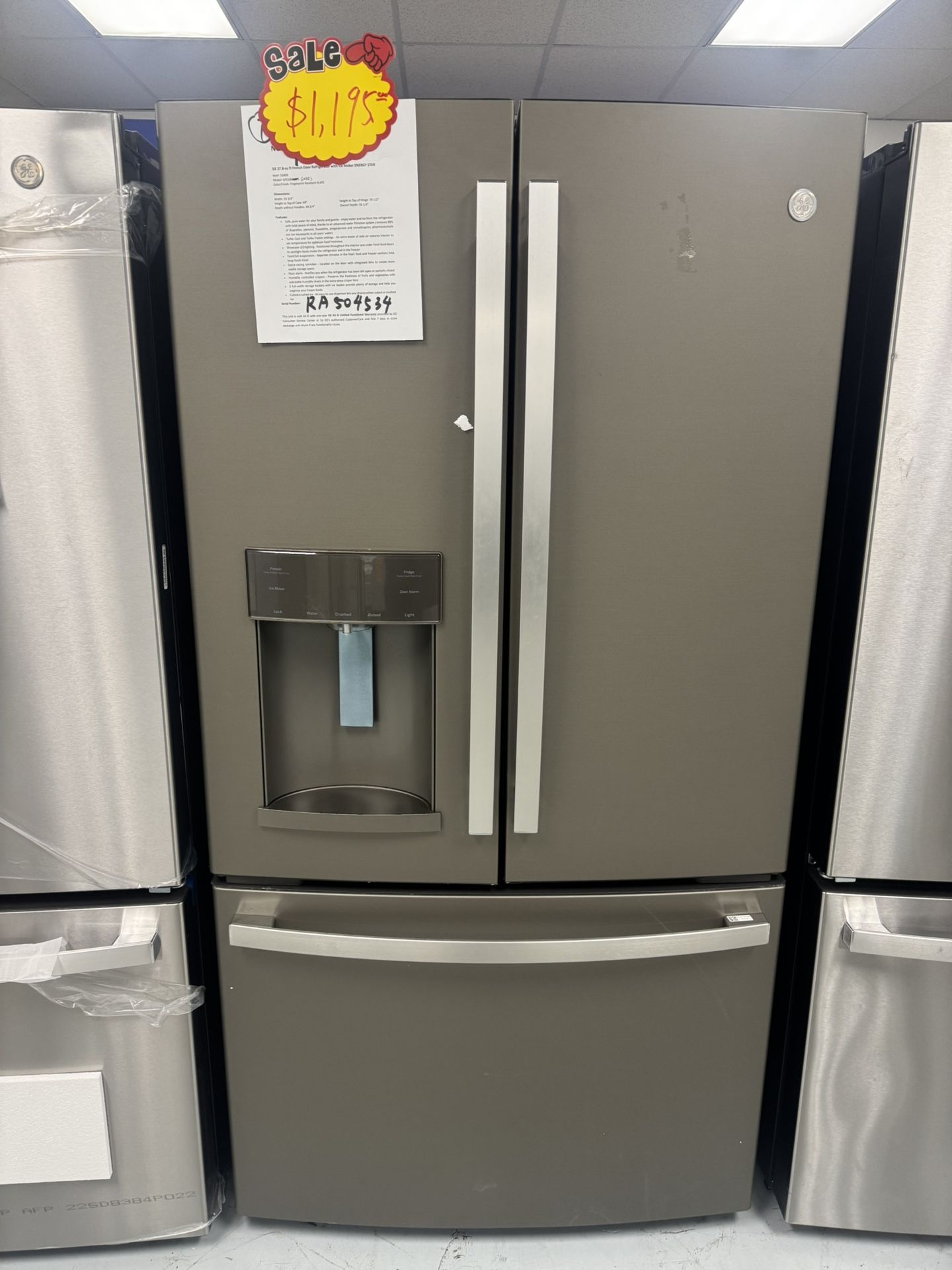 GE SLATE color French Door Refrigerator With Water And Ice