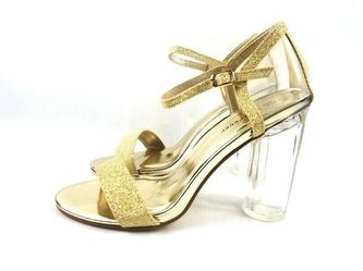 Forever Joyancy Shoes Women's Gold and Silver Glitter Round Clear Chunky High Heels Dress Sandals