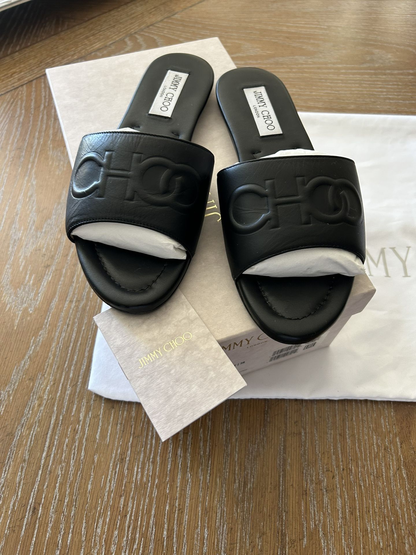 Black Leather Jimmy Choo Slide Sandals In Excellent Condition