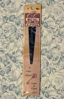Vintage C&C Coats and Clark skirt or neck zipper metal 7” navy blue in package