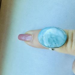 Sterling Blue Oval Larimar 925 Sterling Silver Ring Size US Size 5