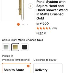 Vigo-2-Jet Shower Panel System with Square Head and Hand Shower Wand in Matte Brushed Gold