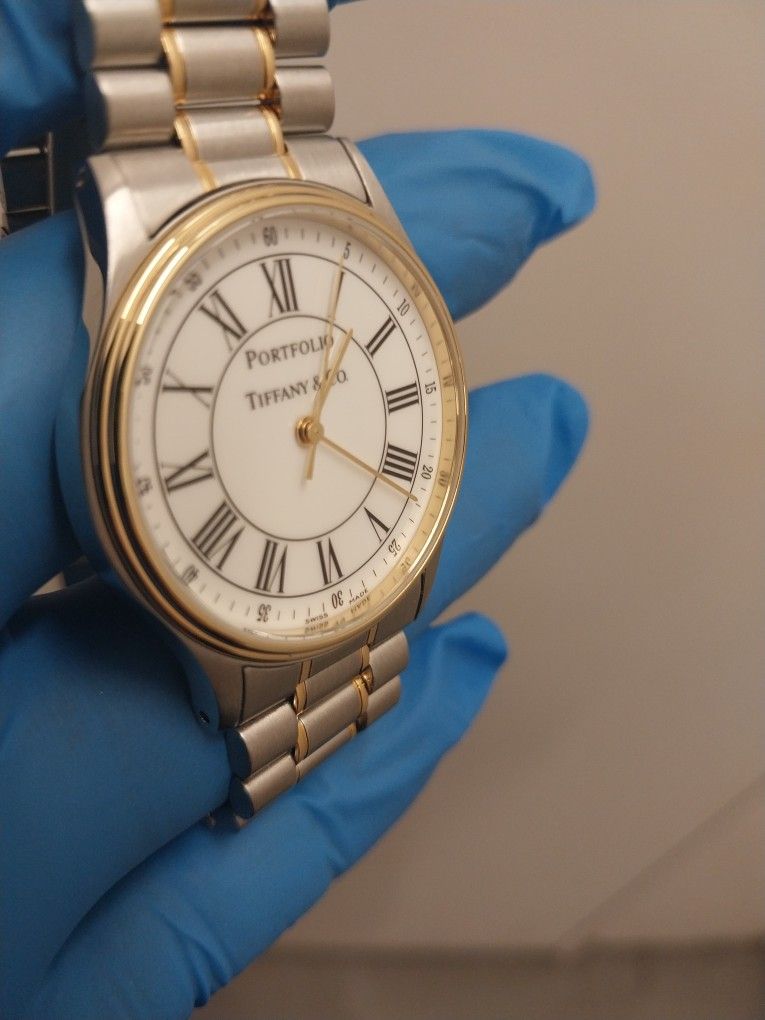 Tiffany And Co 18k Gold Portfolio Mens Watch Brand New