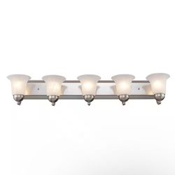 Bel Air Lighting Cabernet Collection 38 in. 5-Light Brushed Nickel Bathroom Vanity Light Fixture with White Marbleized Glass Shades