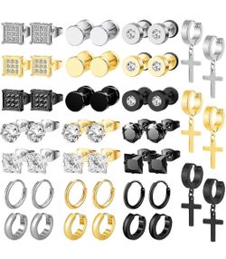 Men's Stainless Steel Earring Set 24 Pairs