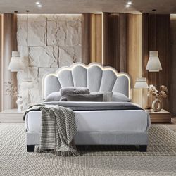 New Clam Shaped Padded Headboard With LED Trim Lights.  Grey Or White.  Free Delivery!