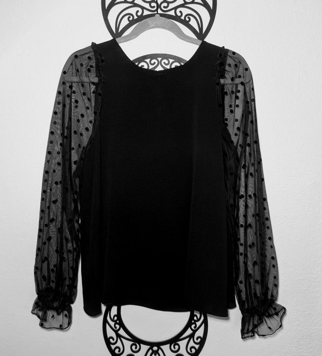 CeCe Sheer Dot Sleeve Top 