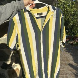 Zara mens striped shirt blue white green size small button up casual 