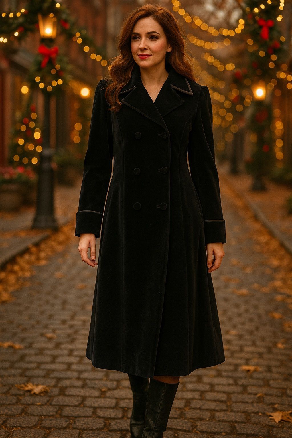 Vintage Surrey Of Canada Black Velvet Double Breasted Coat Satin Trim Womens