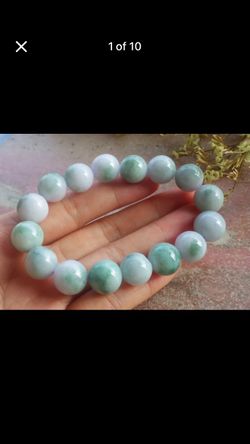 Certificate Jadeite luck white green jade bead Bracelet 7 inches -7.5 inches