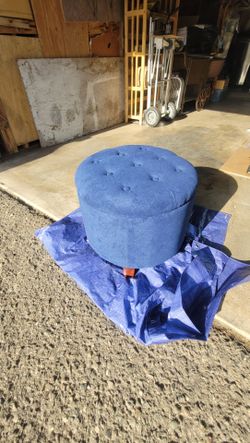 Quinn Navy Blue Velvet Fabric Storage Round Ottoman