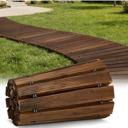 6ft Wooden Garden Path, Outdoor Curved Decorative Walkway, Weatherproof and Non-Slip, for Garden, Backyard, Beach, Wedding Party Paths