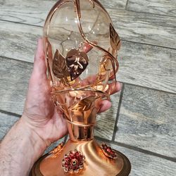 Glass and copper hummingbird feeder - New