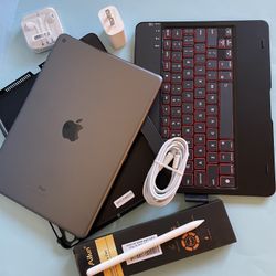 Apple IPad 9th Generation (10.2” Retina /Touch ID /IOS 18/ 2021 Model) 64GB with Pen, Keyboard  & Accessories 
