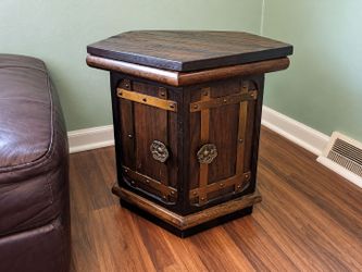 Rustic Wood Hexagonal End Table with Cabinet