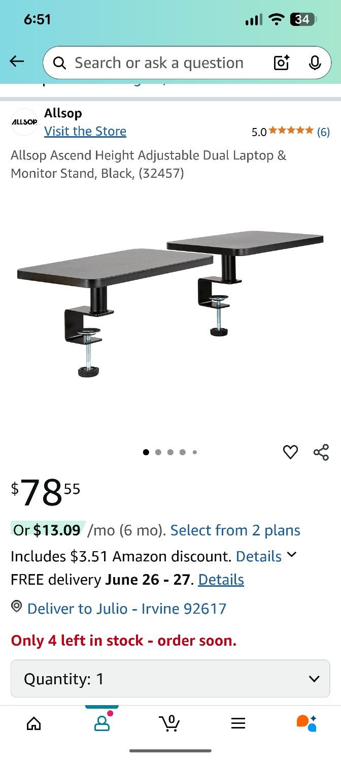 Height Adjustable Dual Laptop & Monitor Stand