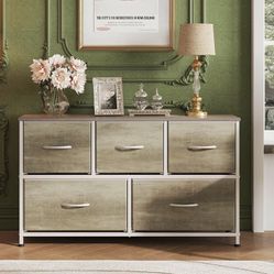 5 Drawer Fabric And Metal Dresser / Storage 
