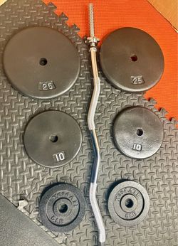 Steel Standard Curl Bar W/Weight Plates: 25s, 10s and 5s ponders. 94# Brute W.