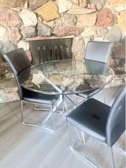 Glass dining table with 3 chairs